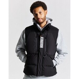Hoodrich Mens Black Puffer Gilet Vest‎ High Neck Graphic Back Size Small